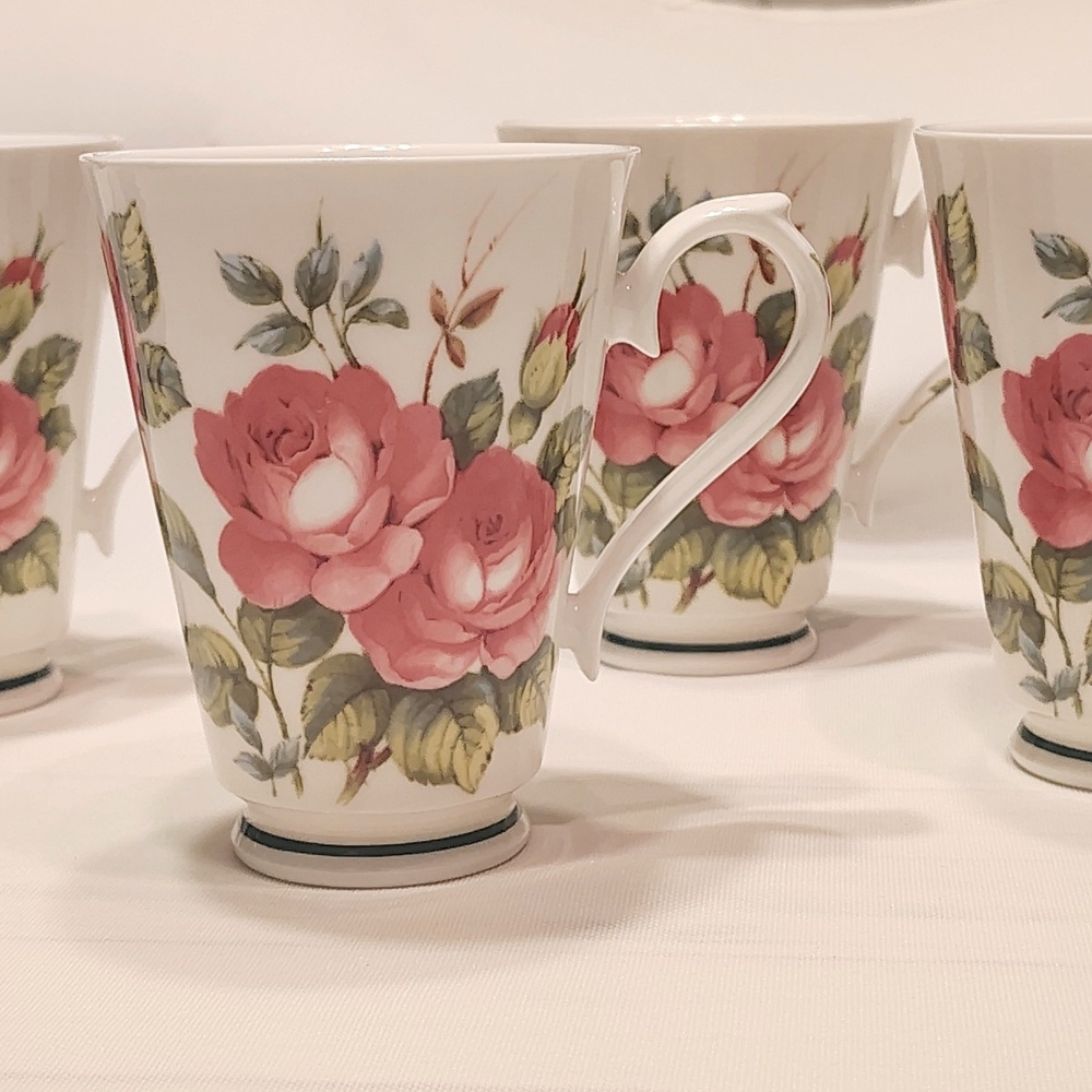 ROY KIRKHAM "Victoria Rose" Fine Bone China Mugs - Set of 4. Made In England.